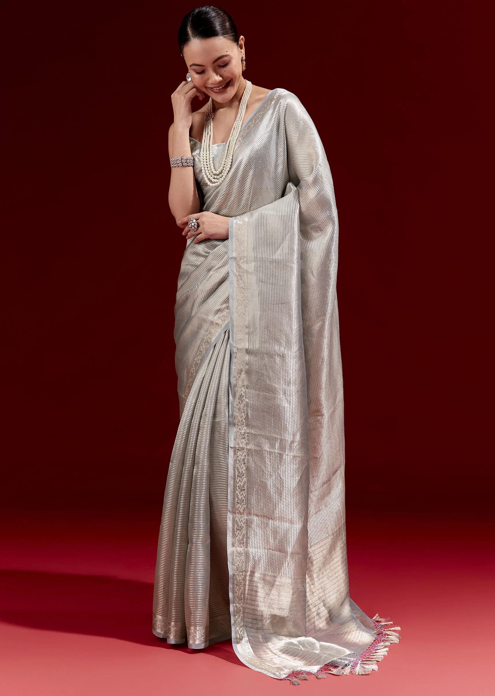 21416-metallic-blue-banarasi-tissue-saree-with-micro-geometric-weave-and-floral-woven-border-1.webp Metallic Blue Banarasi Tissue Saree With Micro Geometric Weave And Floral Woven Border