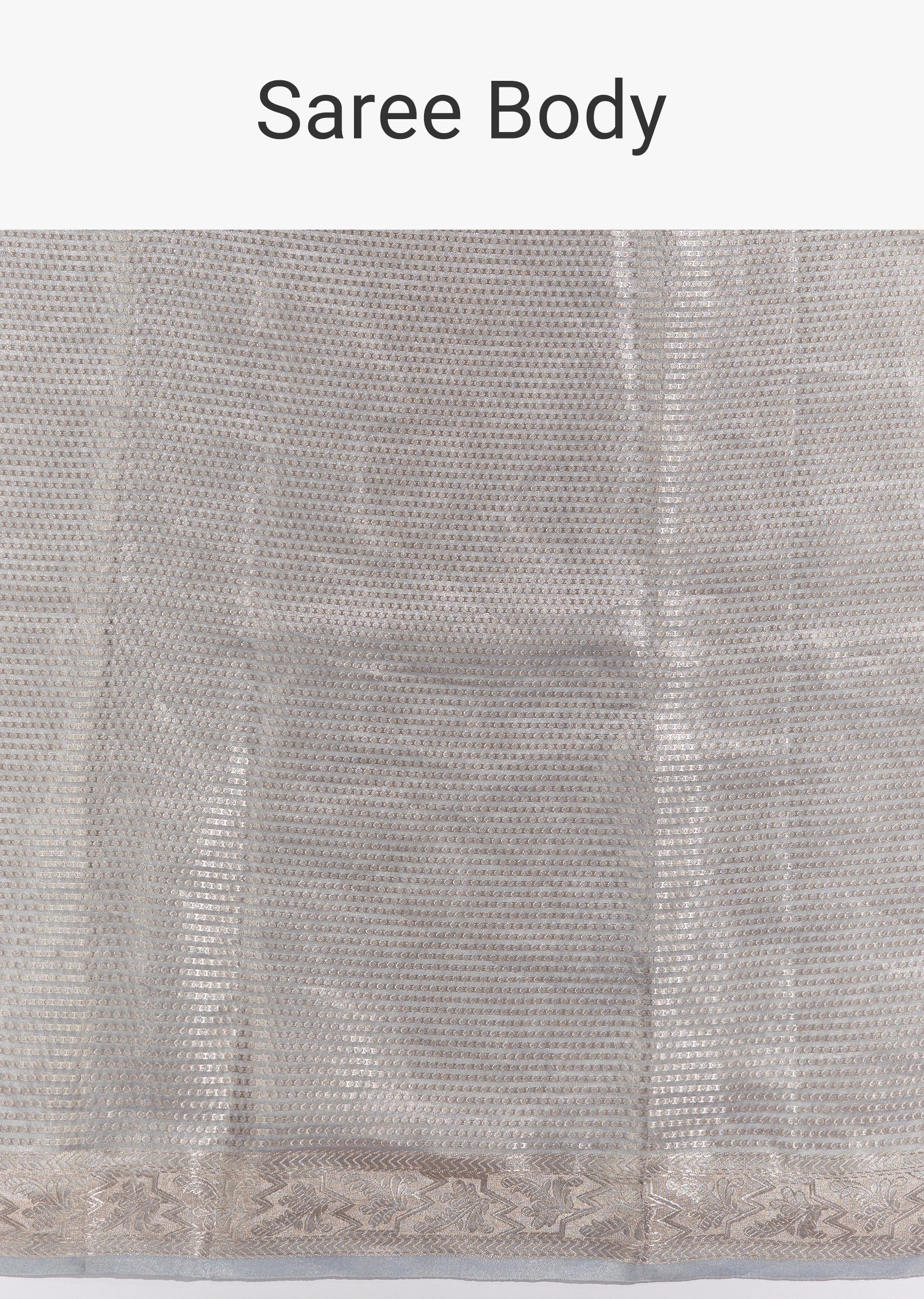 Metallic Blue Banarasi Tissue Saree With Micro Geometric Weave And Floral Woven Border