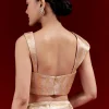 Peach Banarasi Tissue Saree With Broad Border Geometric Stripes And Embroidered Belt