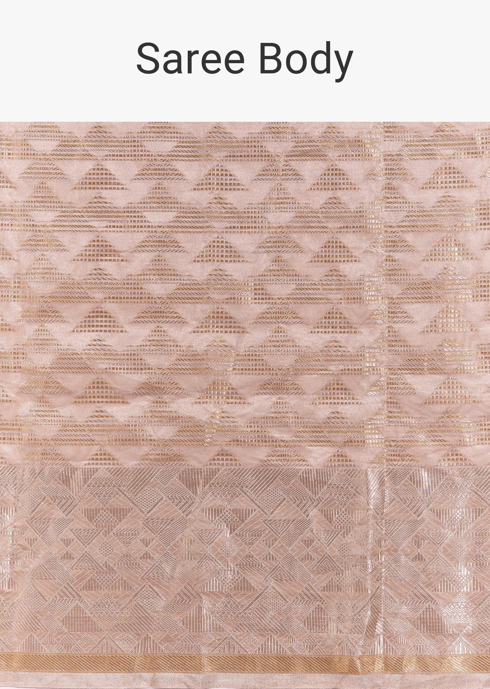 Peach Banarasi Tissue Saree With Broad Border Geometric Stripes And Embroidered Belt