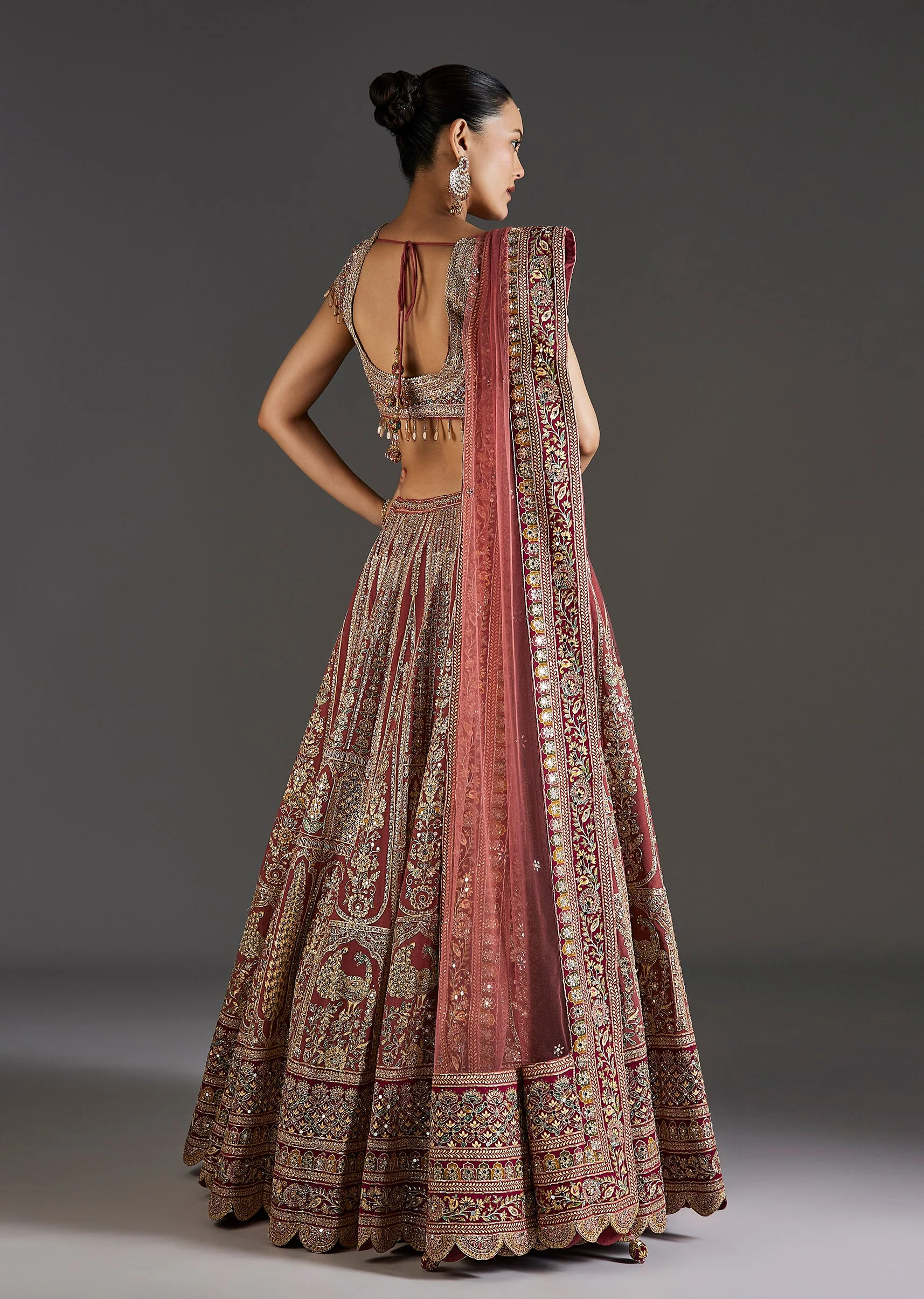Pink Printed Lehenga With Mirror And Stone Accents