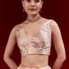 Peach Banarasi Tissue Saree With Chanderi Stripes And Embroidered Cutdana Belt