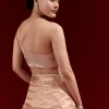 Peach Banarasi Tissue Saree With Chanderi Stripes And Embroidered Cutdana Belt