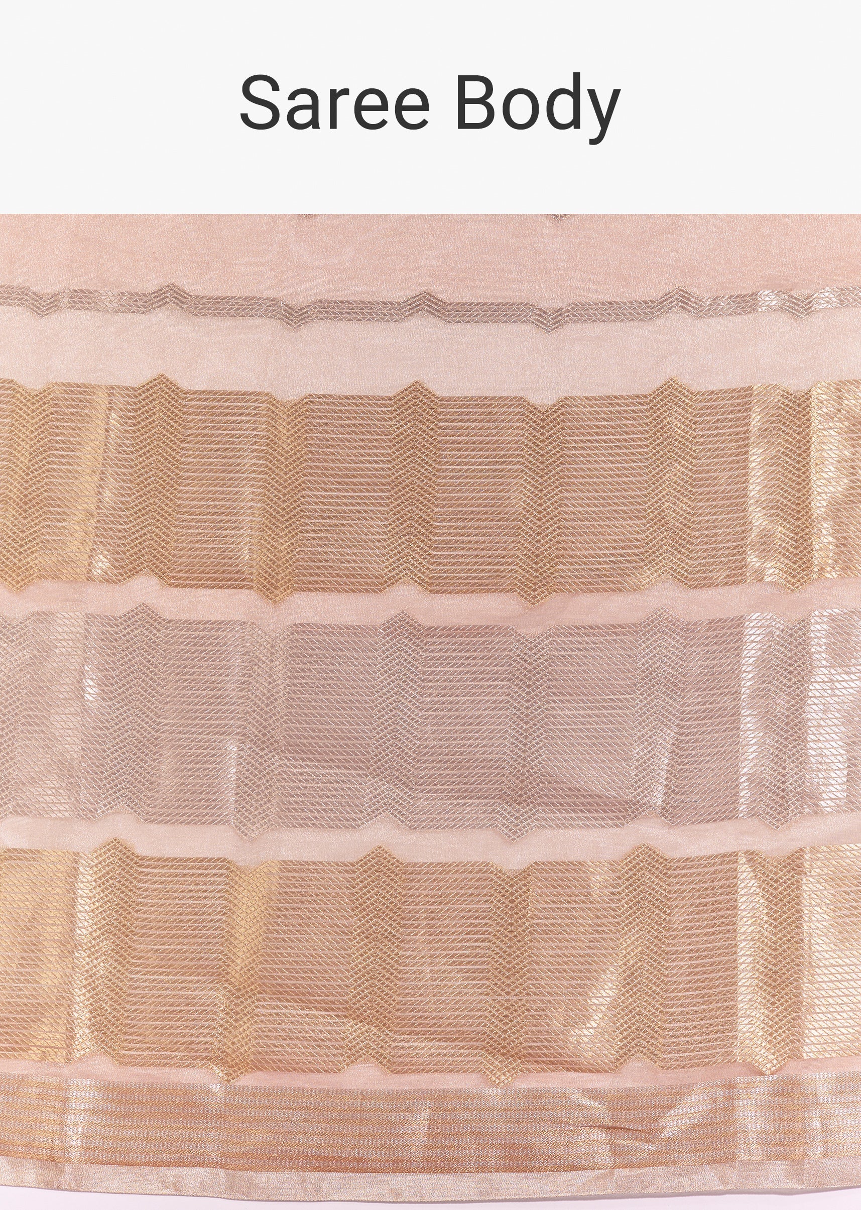 Peach Banarasi Tissue Saree With Chanderi Stripes And Embroidered Cutdana Belt