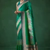 Green Shaded Banarasi Silk Saree with Unstitched Blouse