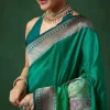 Green Shaded Banarasi Silk Saree with Unstitched Blouse