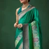 Green Shaded Banarasi Silk Saree with Unstitched Blouse