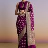Wine Silk Handwoven Banarasi Saree With Zari Butti
