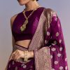 Wine Silk Handwoven Banarasi Saree With Zari Butti
