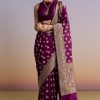 Wine Silk Handwoven Banarasi Saree With Zari Butti