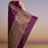 Wine Silk Handwoven Banarasi Saree With Zari Butti