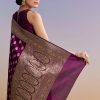 Wine Silk Handwoven Banarasi Saree With Zari Butti