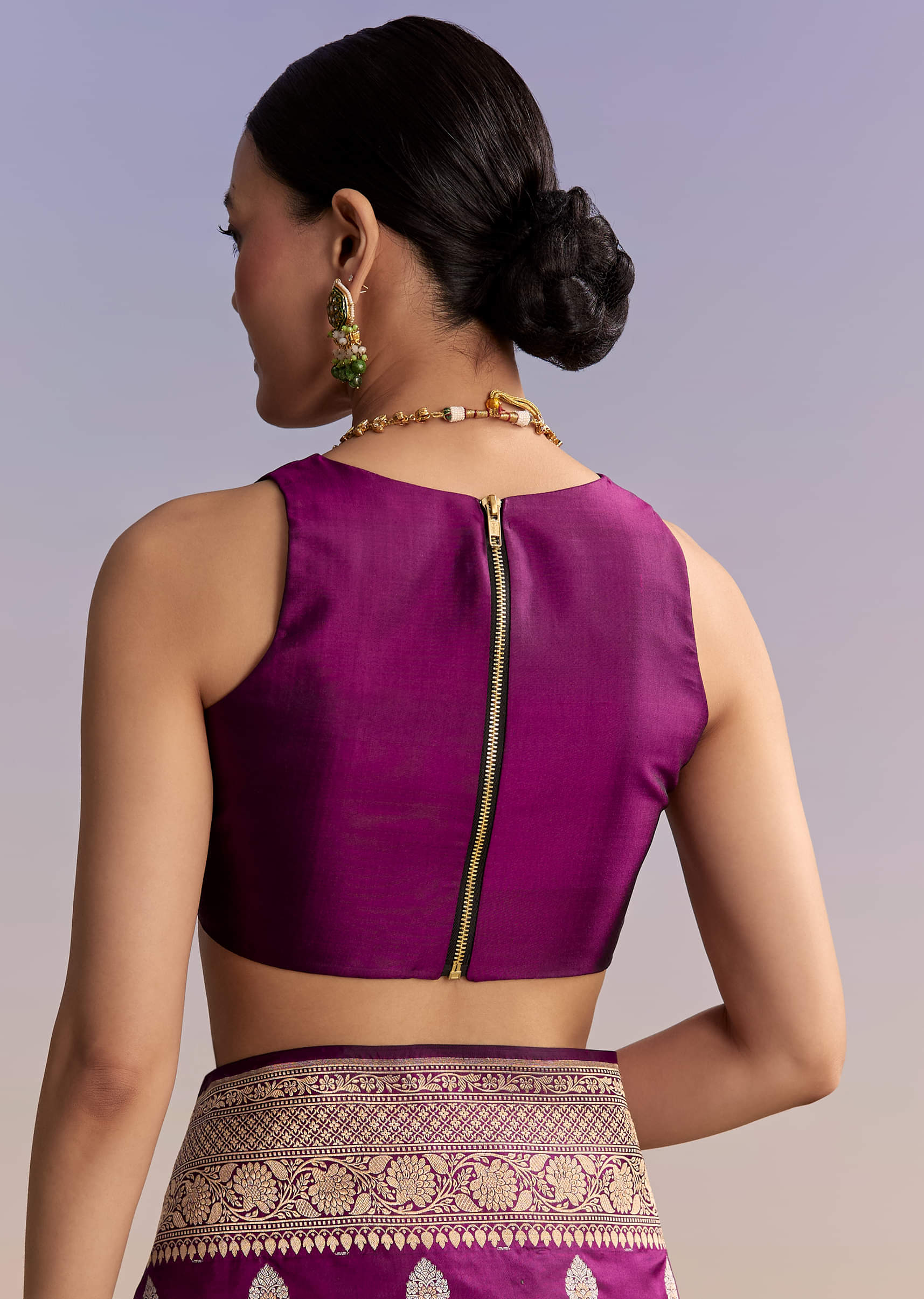 Wine Silk Handwoven Banarasi Saree With Zari Butti