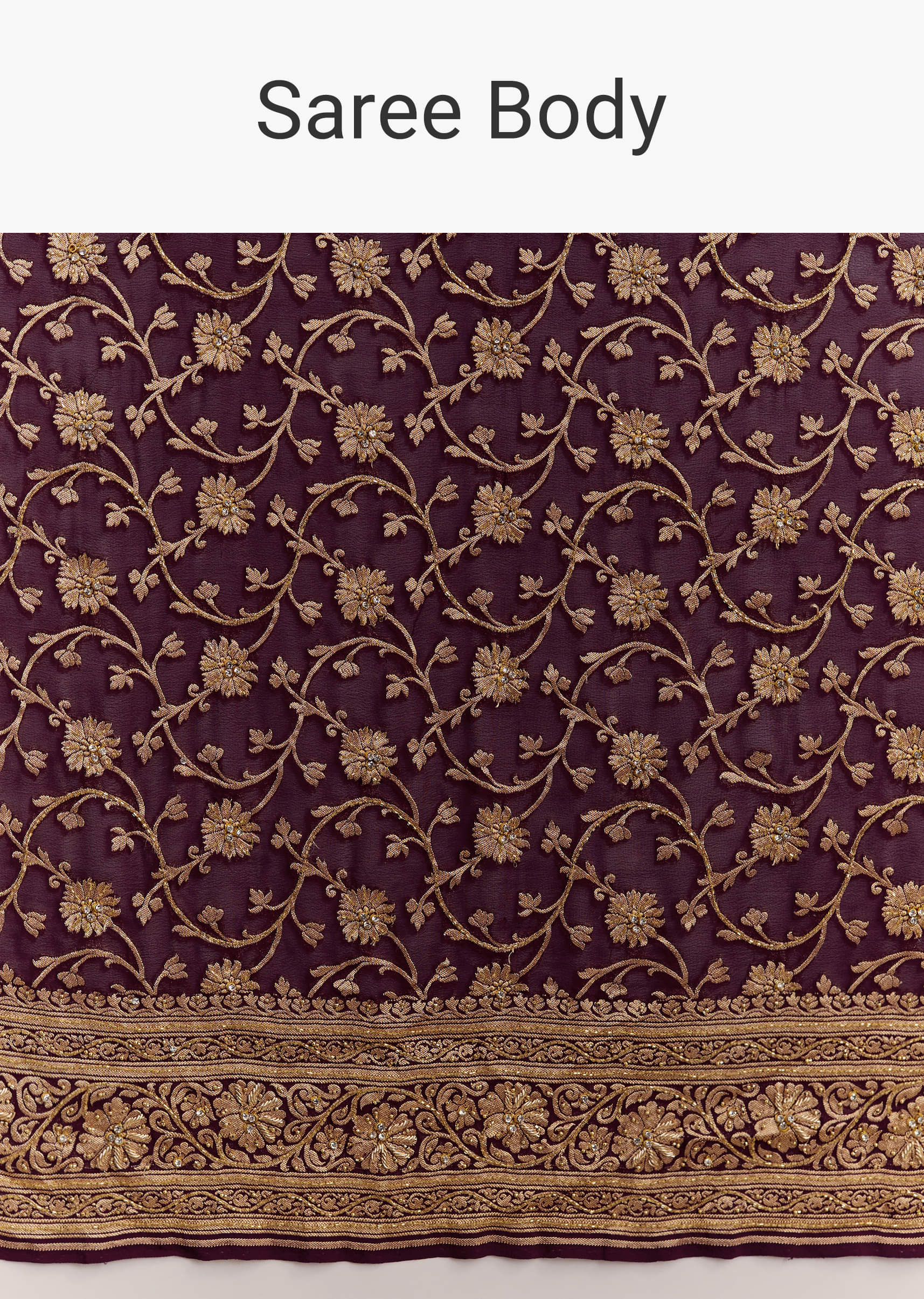 Wine Banarasi Silk Saree With Heavy Zari And Jaal Work