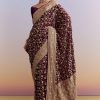 Wine Banarasi Silk Saree With Heavy Zari And Jaal Work