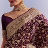 Wine Banarasi Silk Saree With Heavy Zari And Jaal Work
