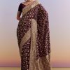 Wine Banarasi Silk Saree With Heavy Zari And Jaal Work