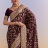 Wine Banarasi Silk Saree With Heavy Zari And Jaal Work