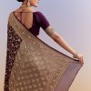 Wine Banarasi Silk Saree With Heavy Zari And Jaal Work
