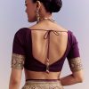 Wine Banarasi Silk Saree With Heavy Zari And Jaal Work