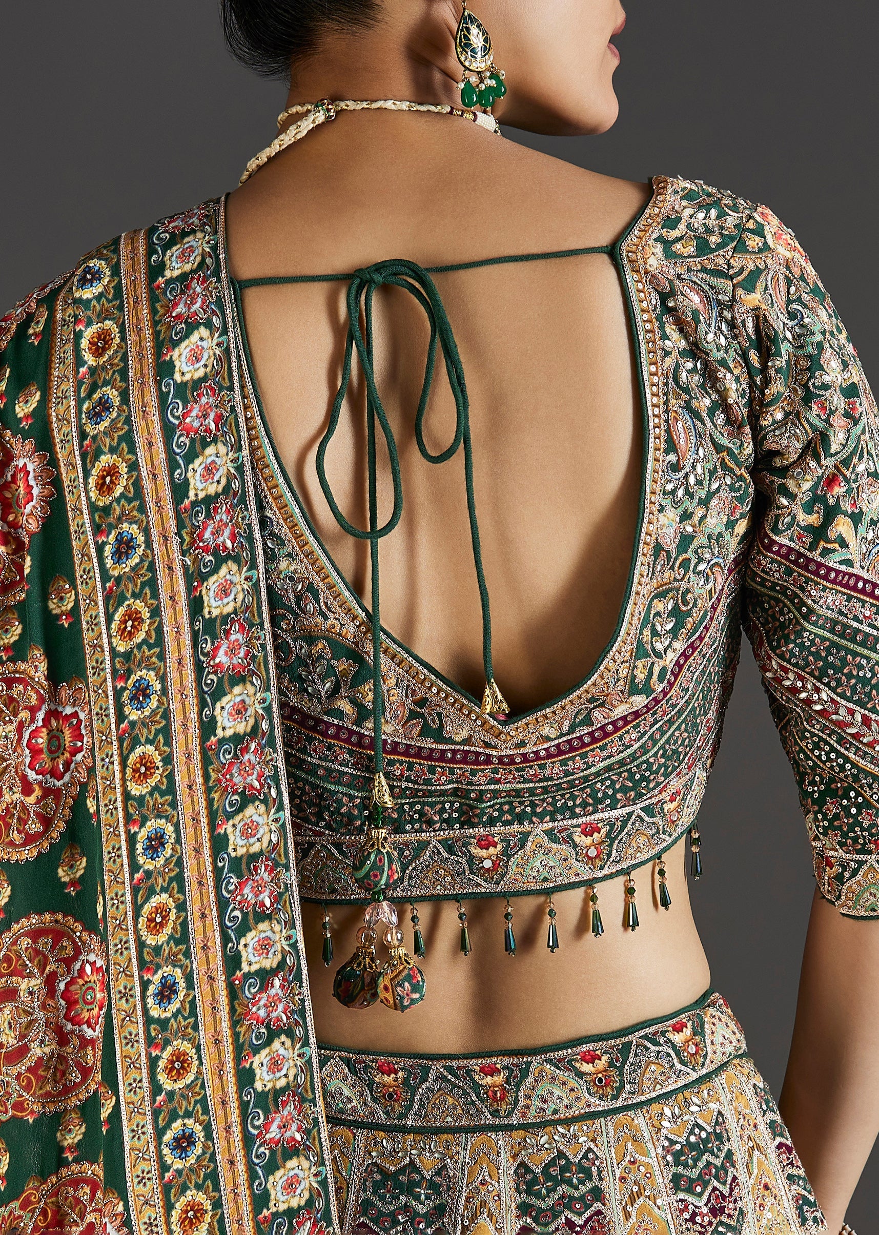 Dark Green Lehenga With Bold Festive Prints