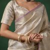 Silver Banarasi Jacquard Weave Saree with Unstitched Blouse