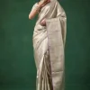 Silver Banarasi Jacquard Weave Saree with Unstitched Blouse