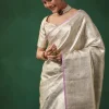 Silver Banarasi Jacquard Weave Saree with Unstitched Blouse
