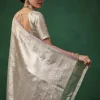 Silver Banarasi Jacquard Weave Saree with Unstitched Blouse