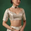 Silver Banarasi Jacquard Weave Saree with Unstitched Blouse