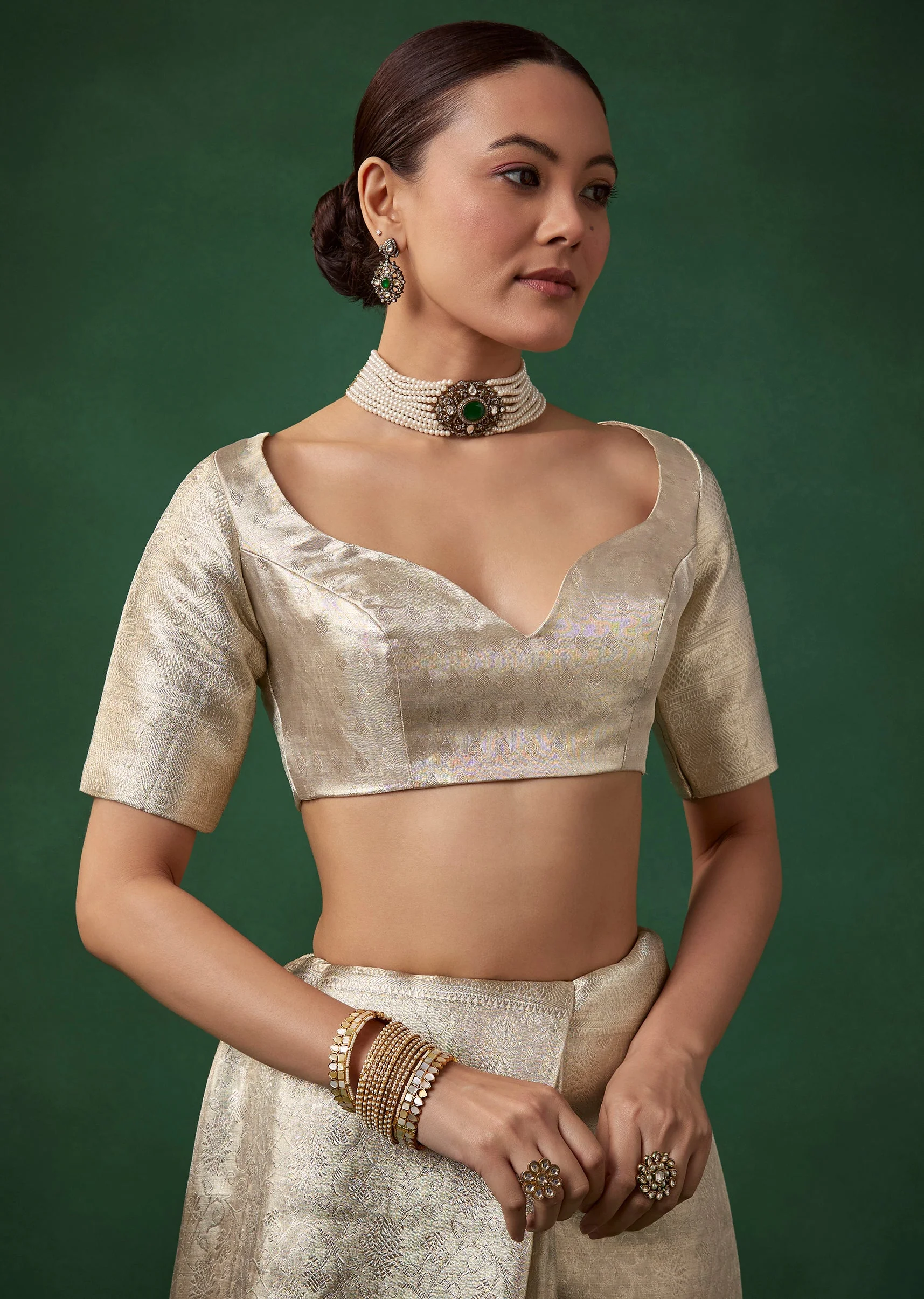 Silver Banarasi Jacquard Weave Saree with Unstitched Blouse
