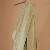 Green Handloom Banarasi Saree In Uppada Silk With Floral Jaal Weave And Unstitched Blouse