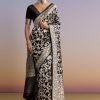 Black Silk Handwoven Banarasi Saree With Floral Zari Jaal Work
