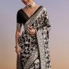 Black Silk Handwoven Banarasi Saree With Floral Zari Jaal Work