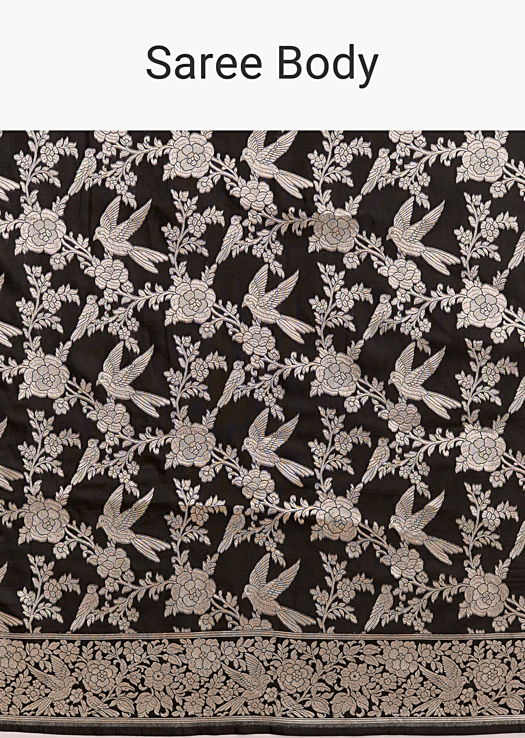 Black Silk Handwoven Banarasi Saree With Floral Zari Jaal Work