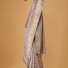 Cloud Grey Handloom Banarasi Saree In Katan Silk With 3-Gram Real Zari Weave And Unstitched Blouse