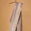 Cloud Grey Handloom Banarasi Saree In Katan Silk With 3-Gram Real Zari Weave And Unstitched Blouse