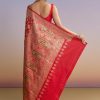 Red Silk Handwoven Banarasi Saree With Floral Zari Jaal Work