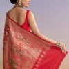 Red Silk Handwoven Banarasi Saree With Floral Zari Jaal Work