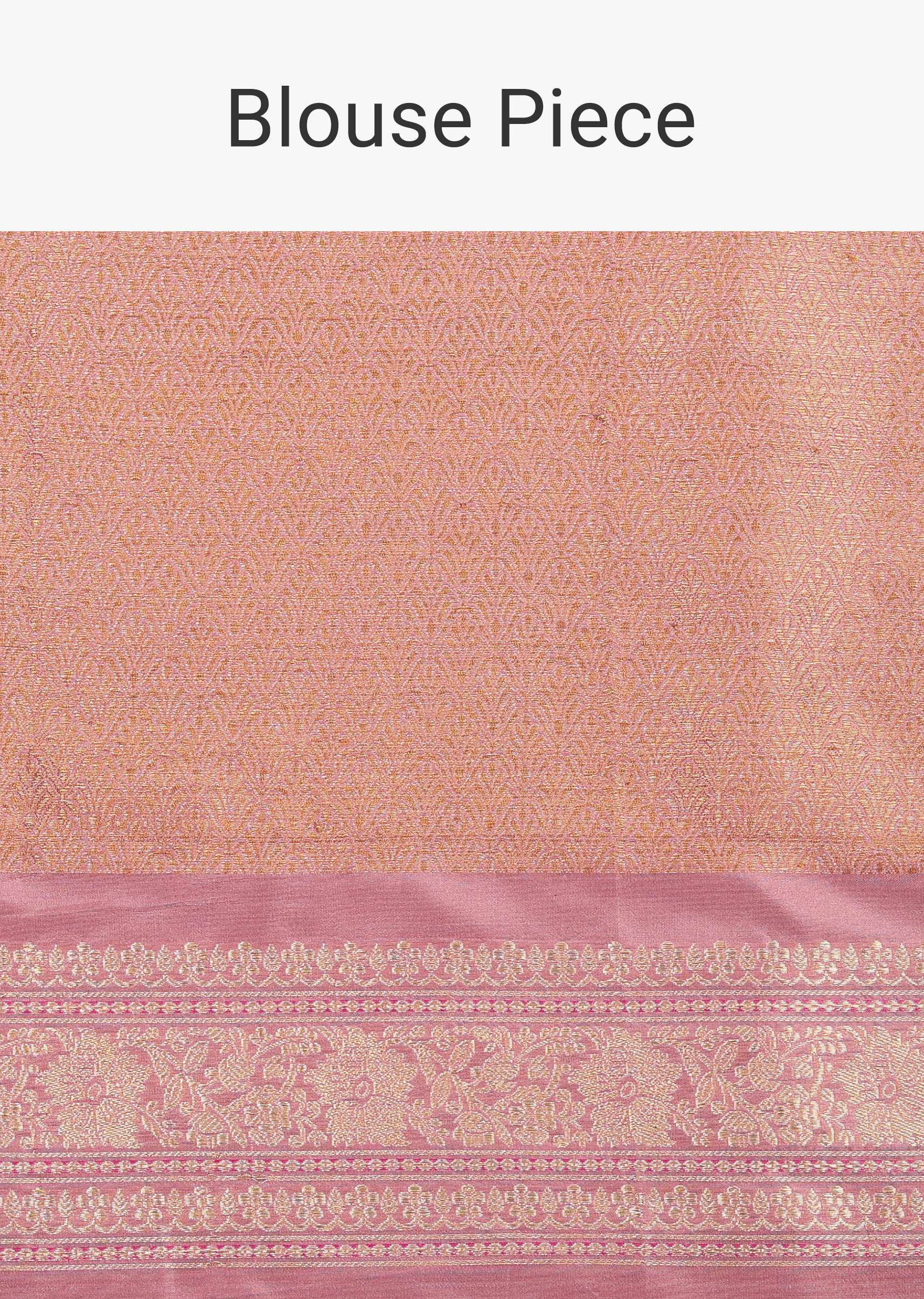 Blush Pink Banarasi Silk Saree In Kadhva Weave With Unstitched Blouse