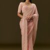 Pink Banarasi Tissue Saree With Velvet Embroidered Blouse