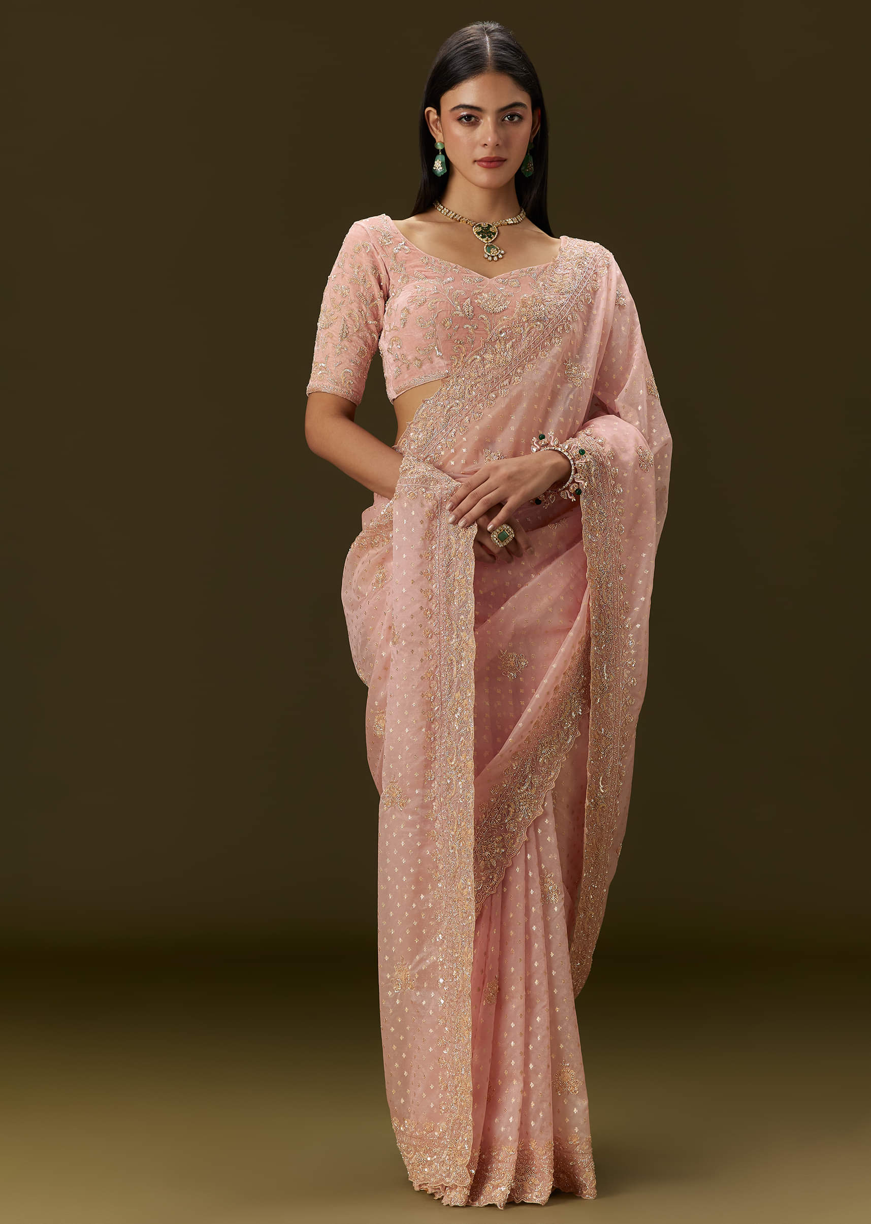 21651-pink-banarasi-tissue-saree-with-velvet-embroidered-blouse-1.jpg Pink Banarasi Tissue Saree With Velvet Embroidered Blouse