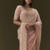 Pink Banarasi Tissue Saree With Velvet Embroidered Blouse