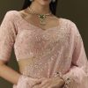 Pink Banarasi Tissue Saree With Velvet Embroidered Blouse