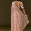 Pink Banarasi Tissue Saree With Velvet Embroidered Blouse