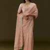 Peach Banarasi Tissue Saree With Velvet Embroidered Blouse