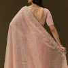 Peach Banarasi Tissue Saree With Velvet Embroidered Blouse