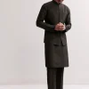 Black Silk Kurta Jacket Set For Men With Floral Cutdana Work