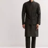 Black Silk Kurta Jacket Set For Men With Floral Cutdana Work