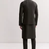Black Silk Kurta Jacket Set For Men With Floral Cutdana Work